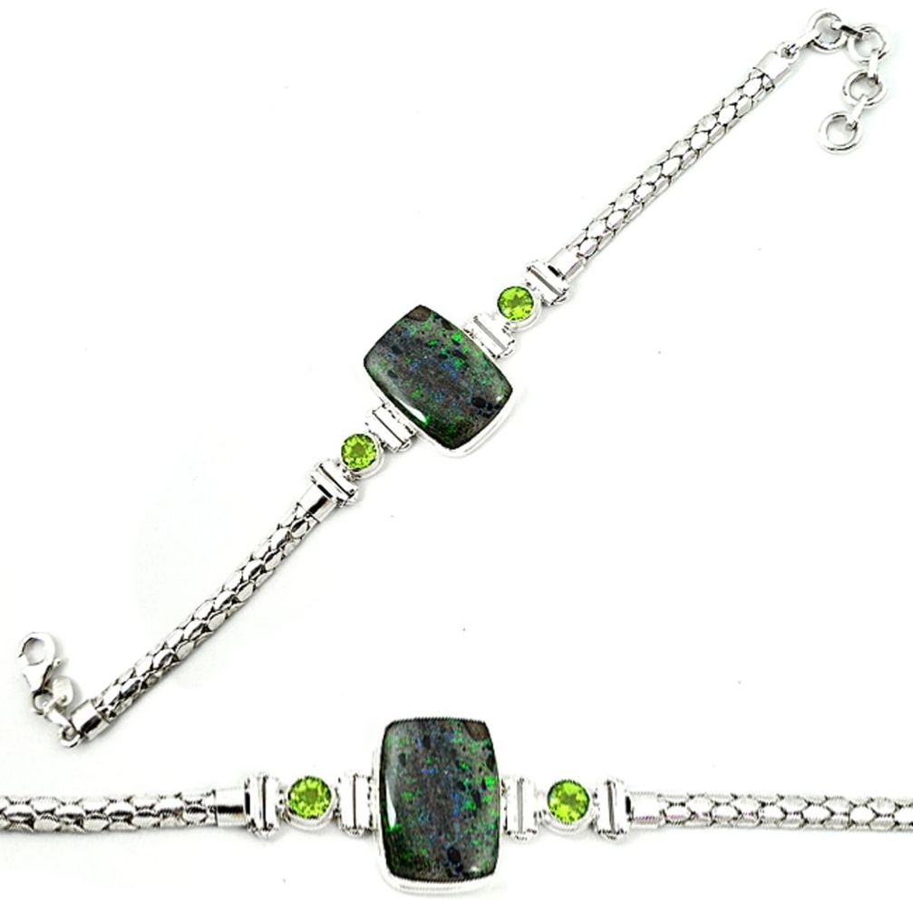 Natural black honduran matrix opal peridot 925 silver bracelet m4430