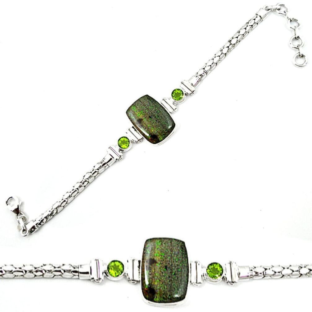 Natural black honduran matrix opal peridot 925 silver bracelet m4433