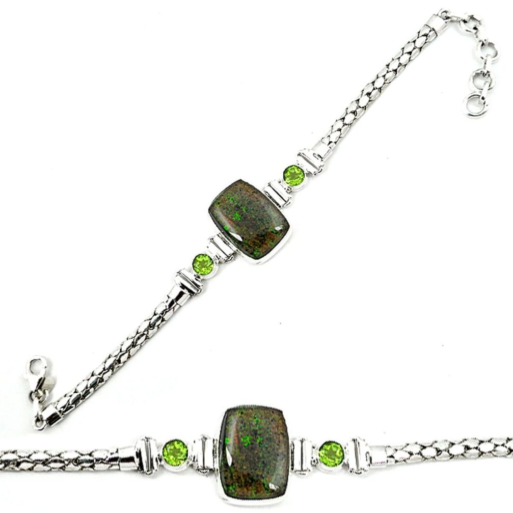 Natural black honduran matrix opal peridot 925 silver bracelet m4435