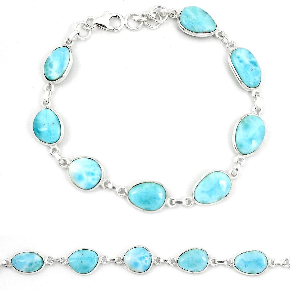 28.73cts natural blue larimar 925 sterling silver bracelet jewelry m44590