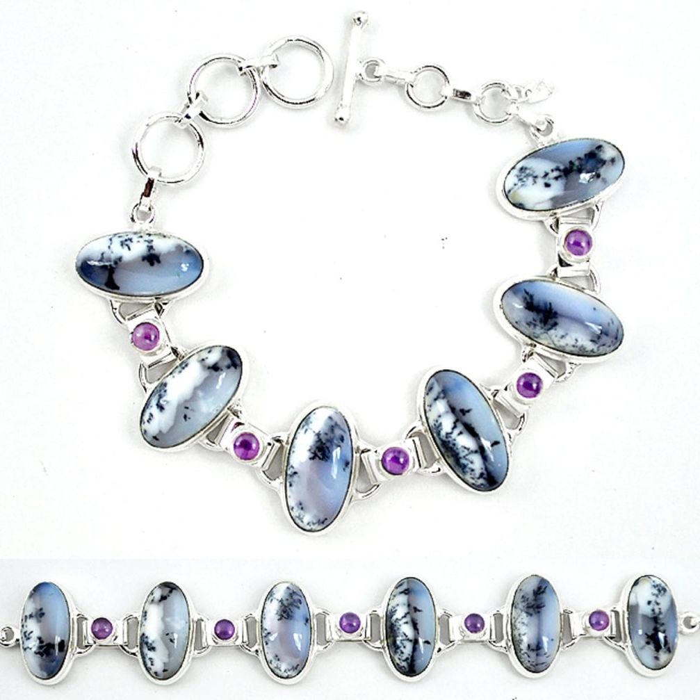 925 silver natural white dendrite opal (merlinite) tennis bracelet m4684
