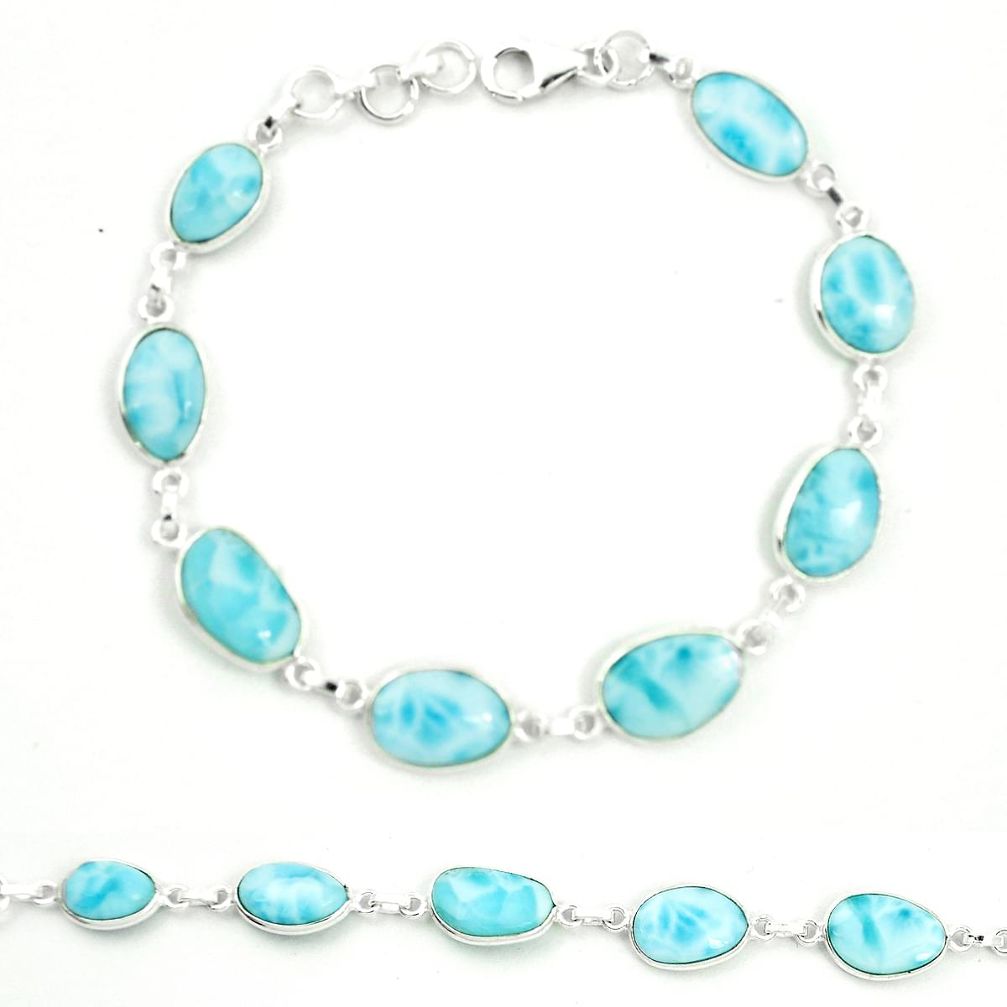 Natural blue larimar 925 sterling silver tennis bracelet jewelry m46881