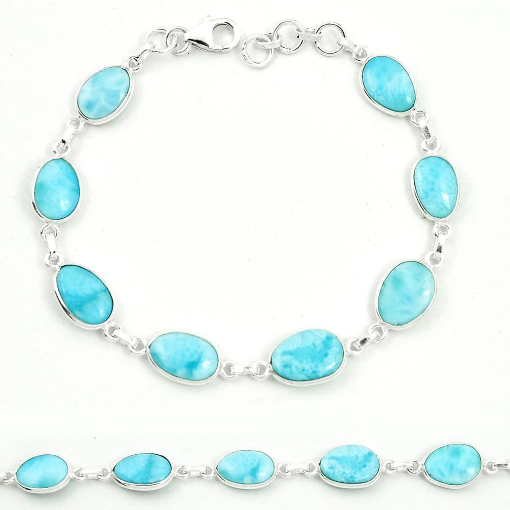 Natural blue larimar 925 sterling silver tennis bracelet jewelry m46882