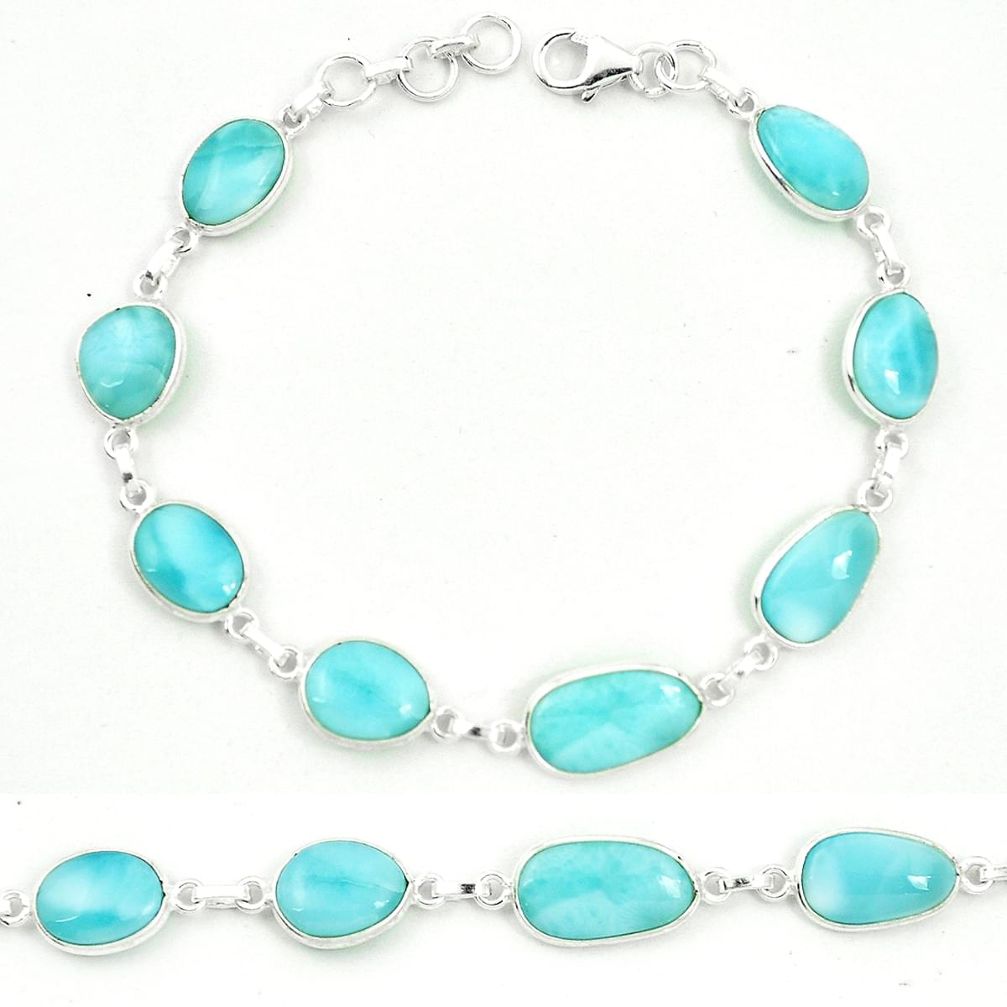 Natural blue larimar 925 sterling silver tennis bracelet jewelry m46883
