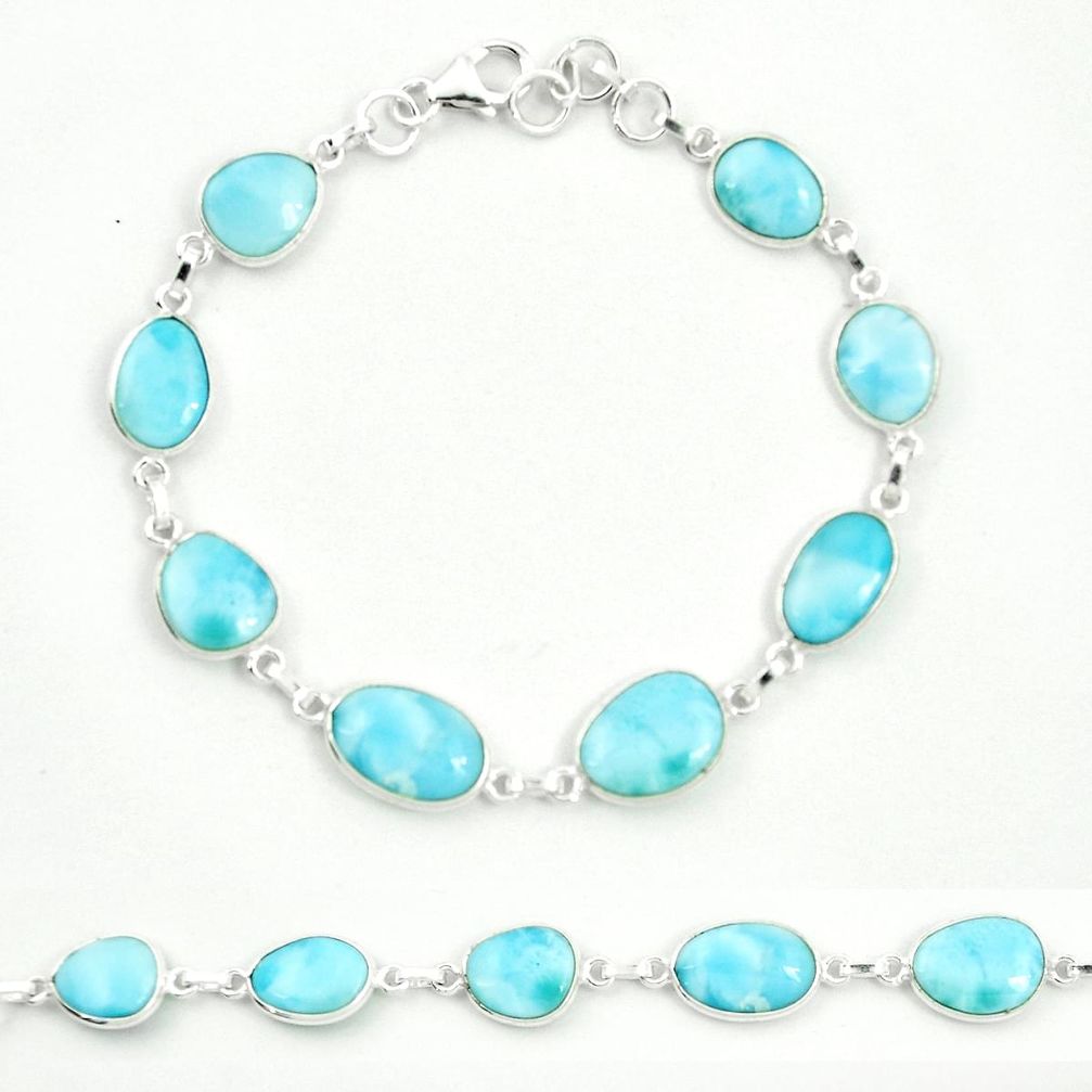 Natural blue larimar 925 sterling silver tennis bracelet jewelry m46886