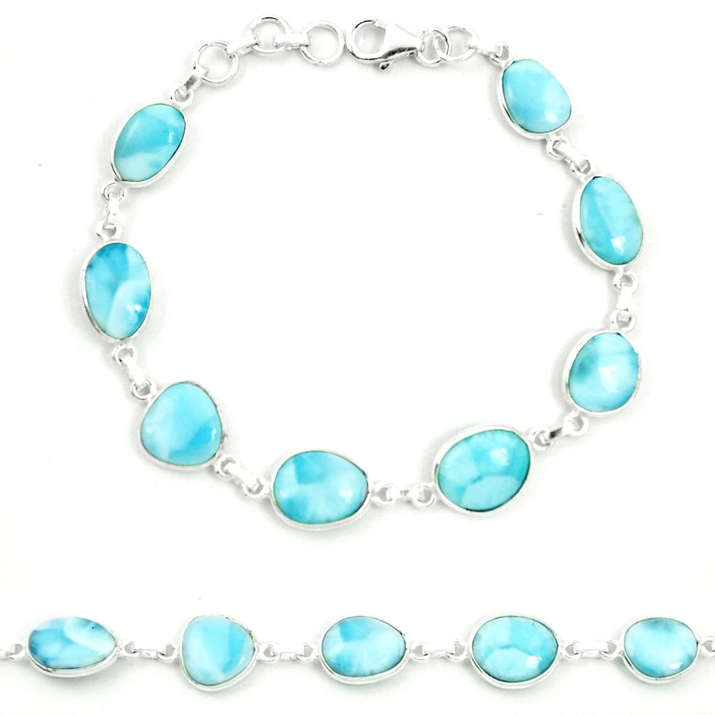 Natural blue larimar 925 sterling silver tennis bracelet jewelry m46887