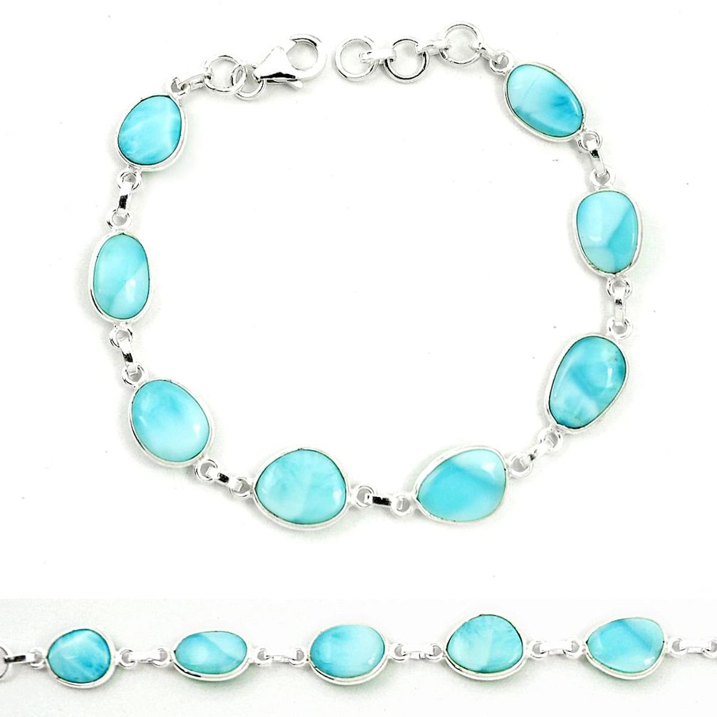 Natural blue larimar 925 sterling silver tennis bracelet jewelry m46889