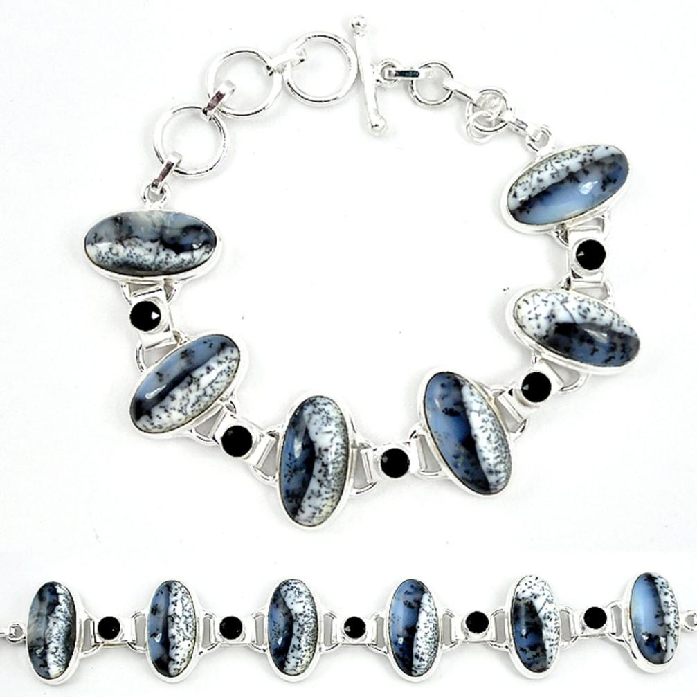 925 silver natural white dendrite opal (merlinite) onyx tennis bracelet m4700