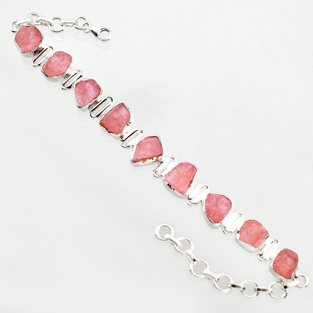 43.76cts natural pink morganite rough 925 sterling silver tennis bracelet r14661