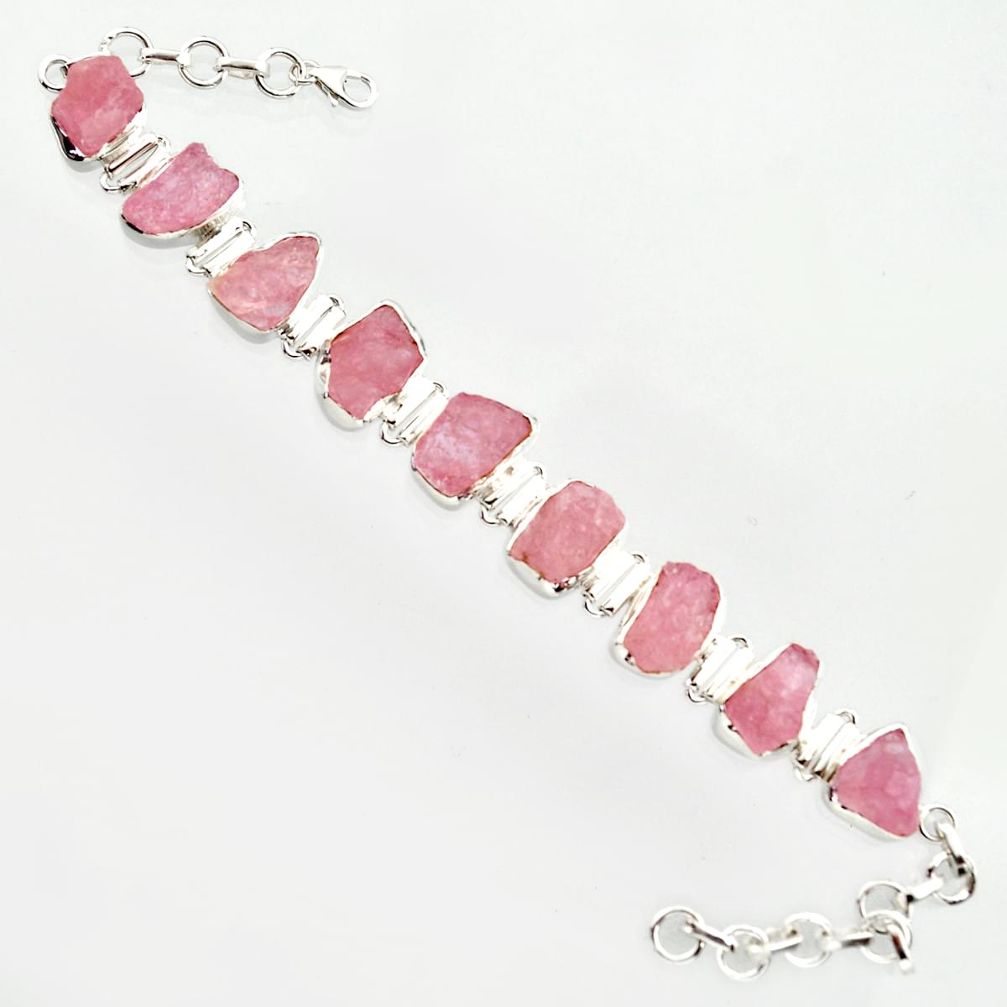 61.59cts natural pink morganite rough 925 sterling silver tennis bracelet r14662