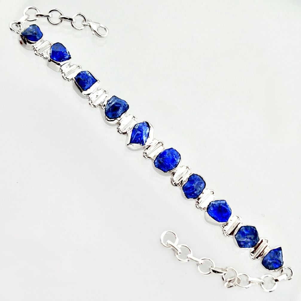 38.72cts natural blue sapphire rough 925 sterling silver tennis bracelet r14664