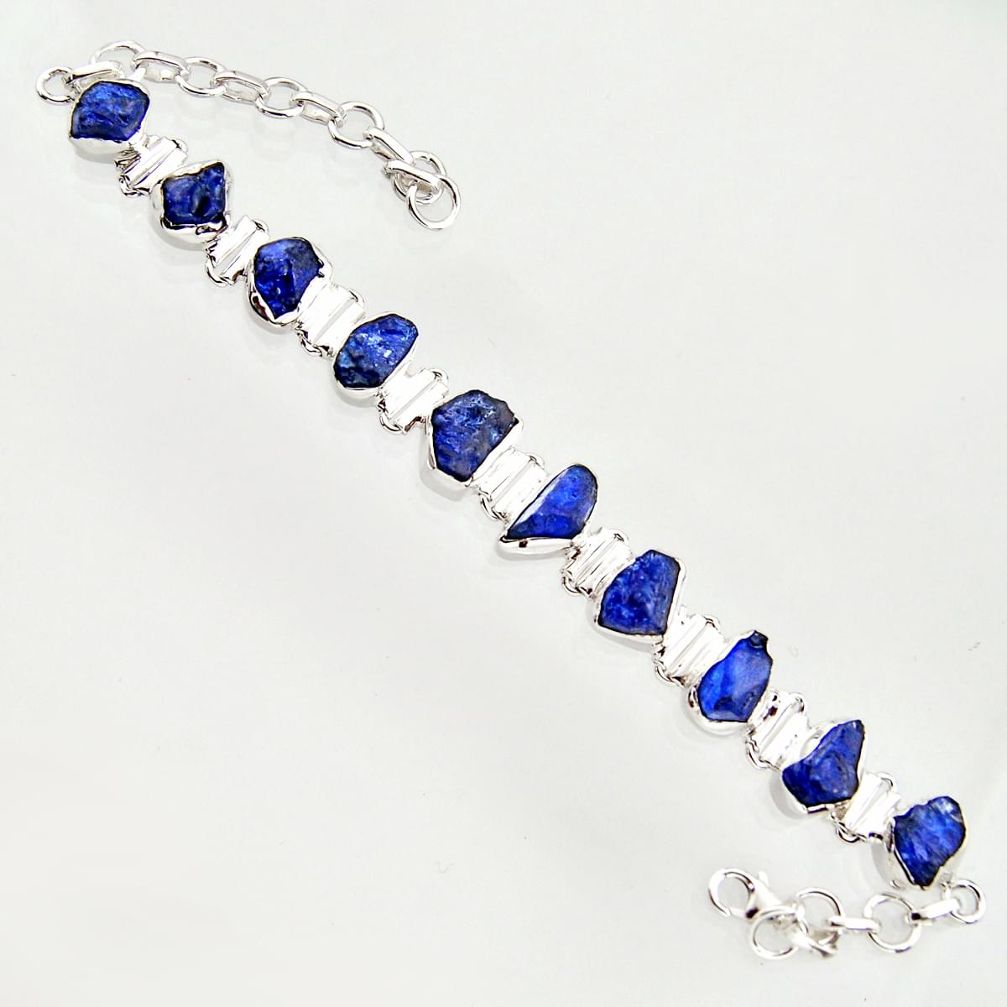 925 sterling silver 39.48cts natural blue sapphire rough tennis bracelet r14665