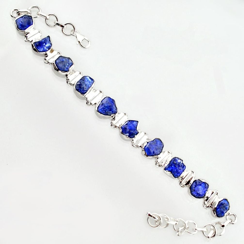 36.96cts natural blue sapphire rough 925 sterling silver tennis bracelet r14666