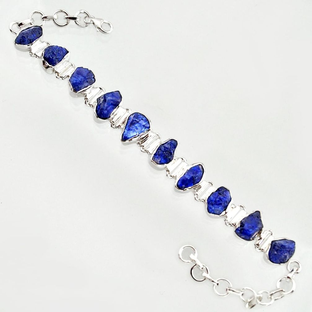 41.98cts natural blue sapphire rough 925 sterling silver tennis bracelet r14668