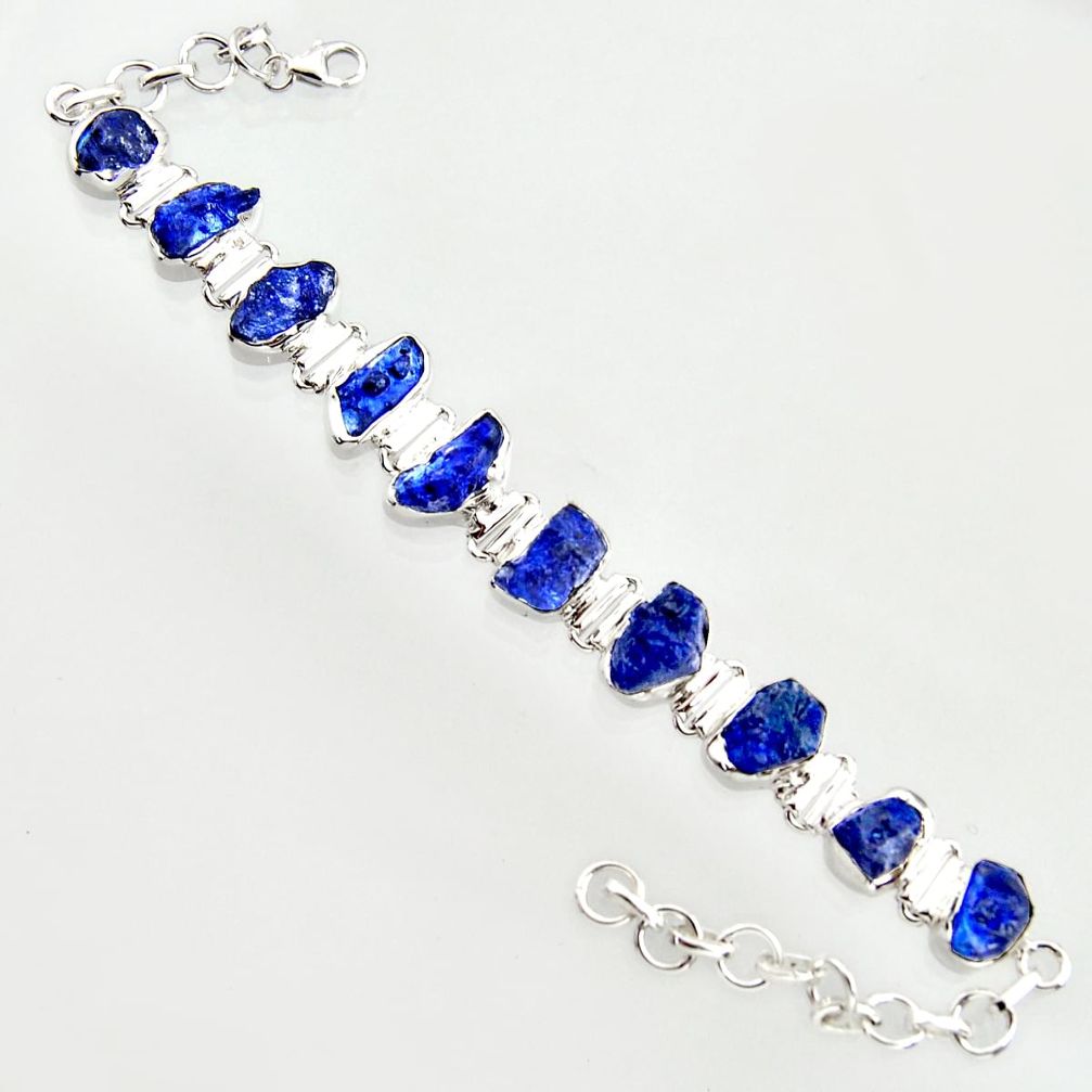 925 sterling silver 40.73cts natural blue sapphire rough tennis bracelet r14669