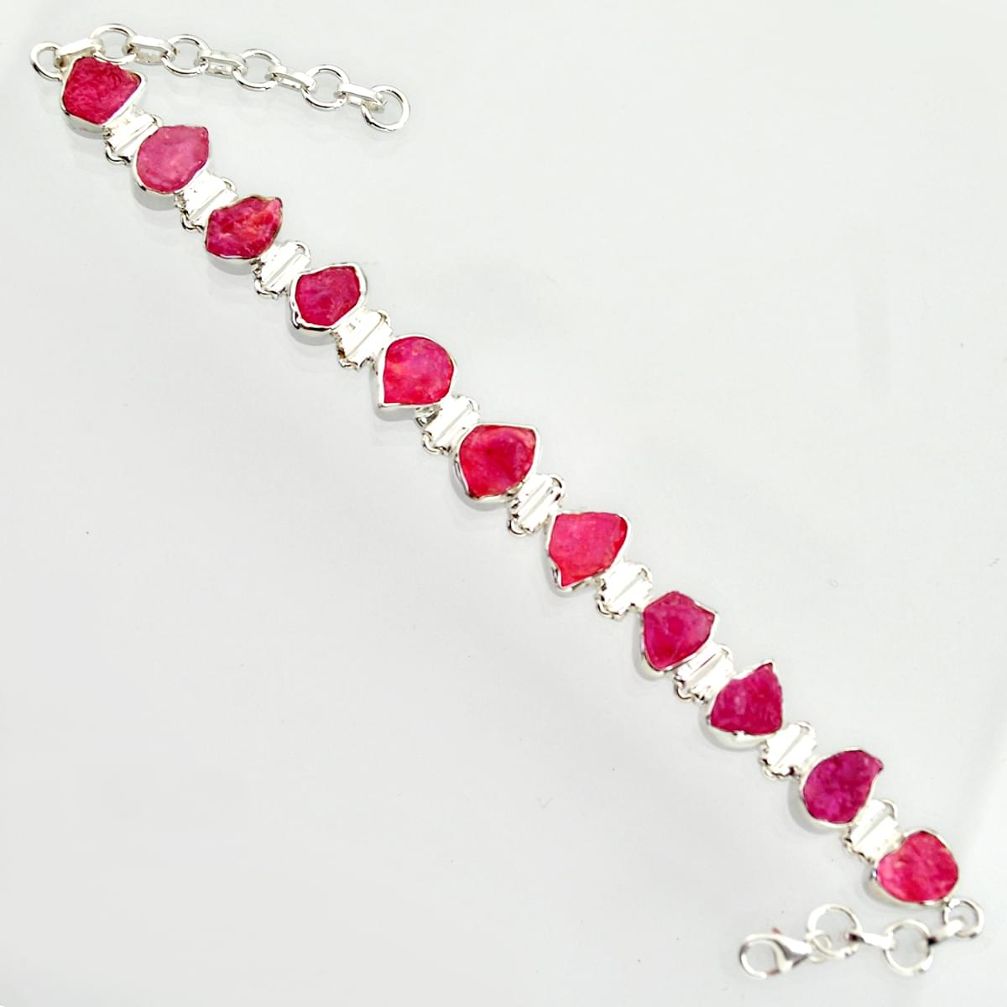 925 sterling silver 48.35cts natural pink ruby rough tennis bracelet r14675