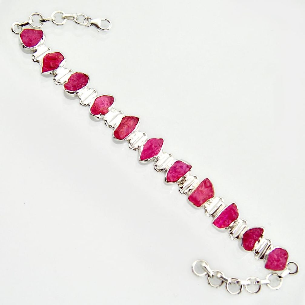 42.83cts natural pink ruby rough 925 sterling silver tennis bracelet r14676