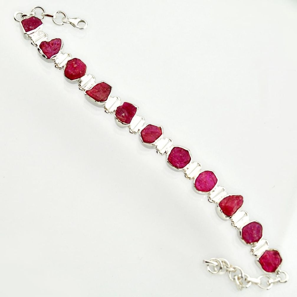 45.91cts natural pink ruby rough 925 sterling silver tennis bracelet r14677