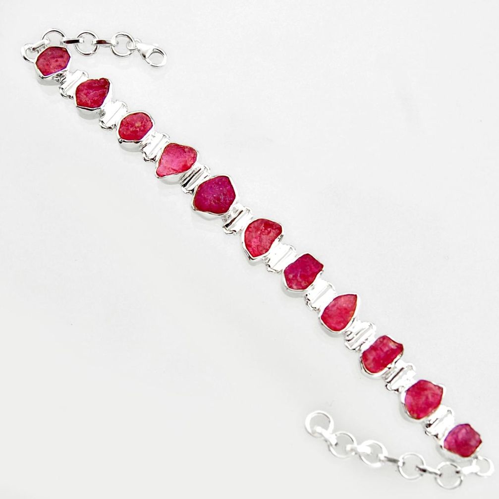 925 sterling silver 43.32cts natural pink ruby rough tennis bracelet r14678