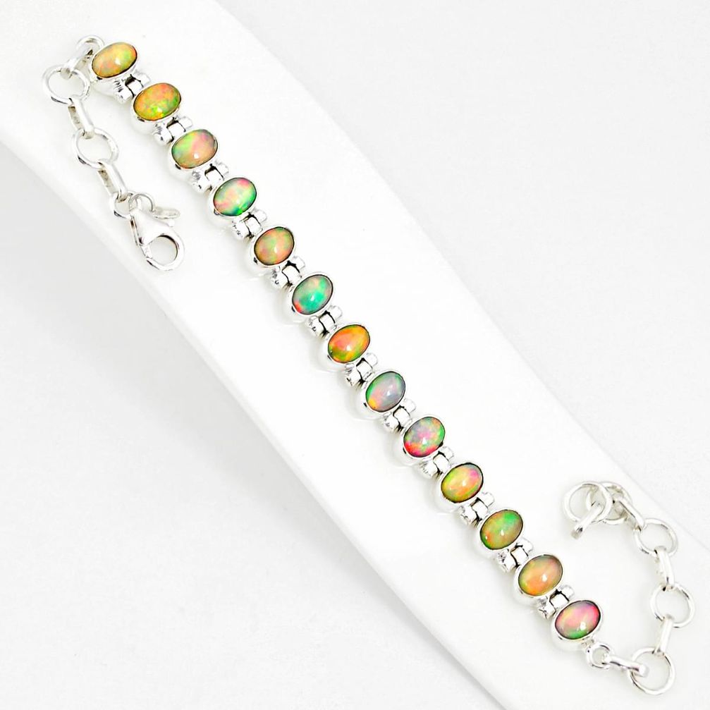 21.04cts natural multi color ethiopian opal 925 silver tennis bracelet r76227