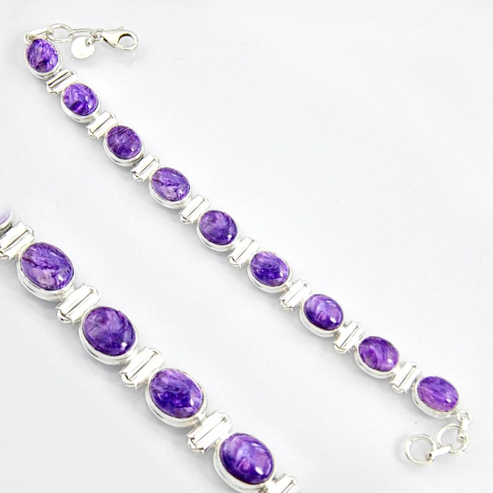 38.31cts natural purple charoite (siberian) 925 silver tennis bracelet r9582