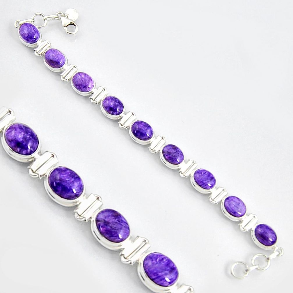 37.86cts natural purple charoite (siberian) 925 silver tennis bracelet r9583