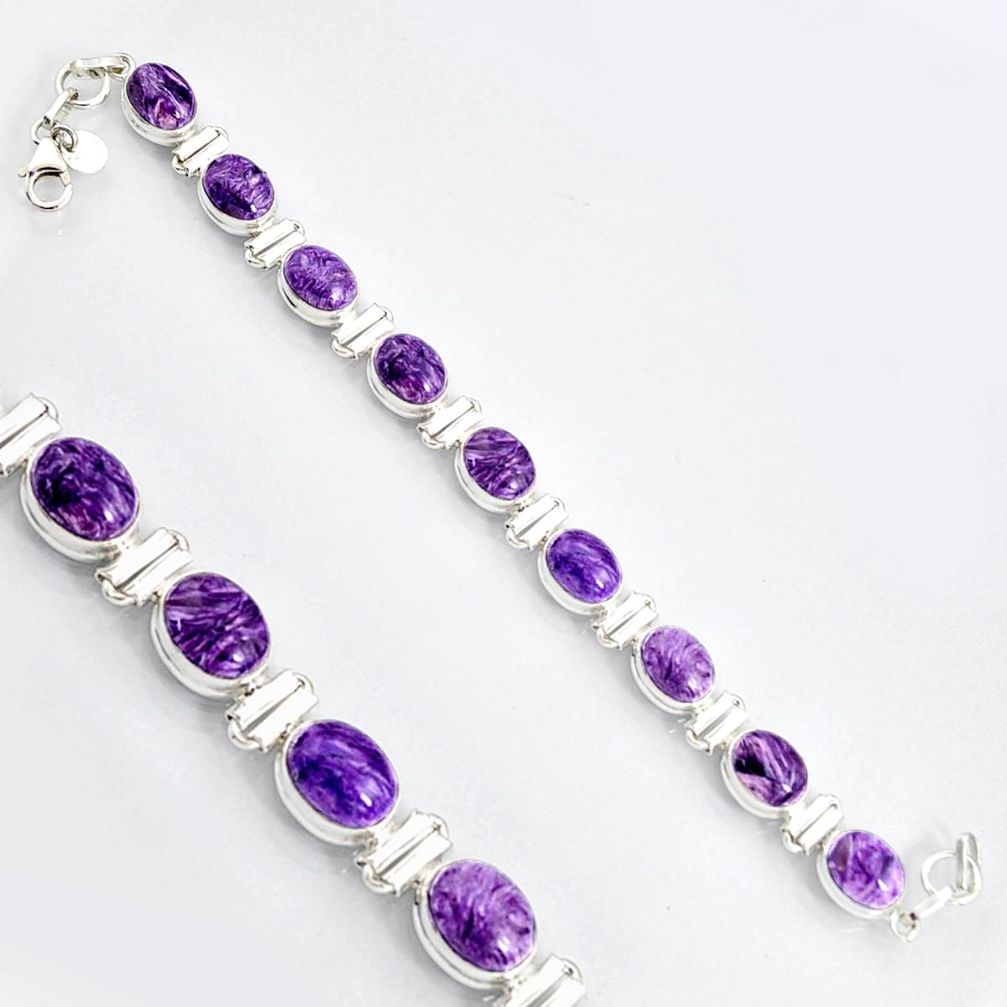 925 silver 38.31cts natural purple charoite (siberian) tennis bracelet r9584