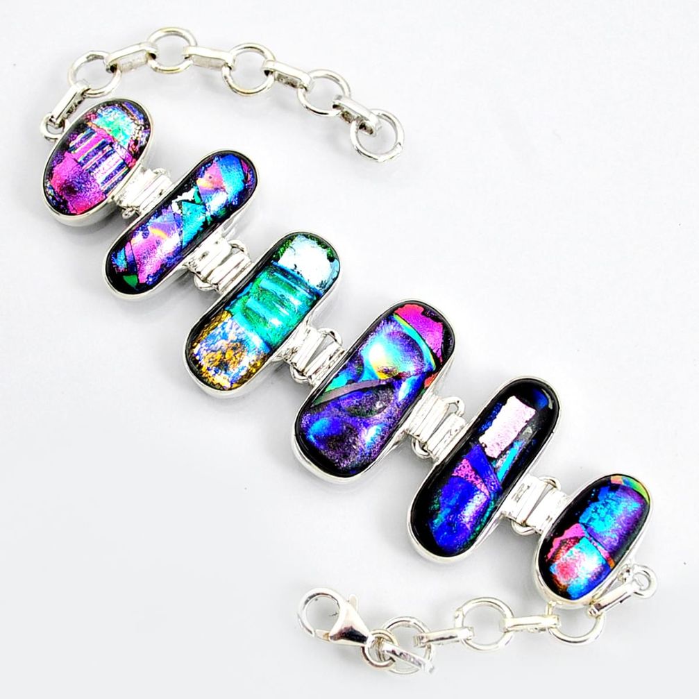 68.20cts multi color dichroic glass 925 sterling silver tennis bracelet r9586