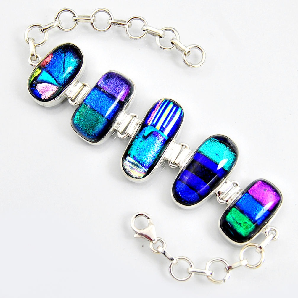 72.06cts multi color dichroic glass 925 sterling silver tennis bracelet r9588