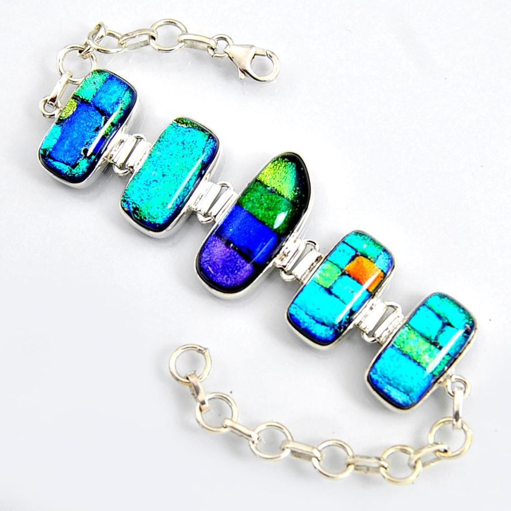 925 sterling silver 69.85cts multi color dichroic glass tennis bracelet r9589