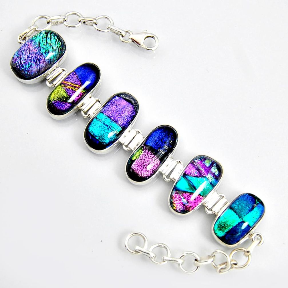 72.55cts multi color dichroic glass 925 sterling silver tennis bracelet r9591