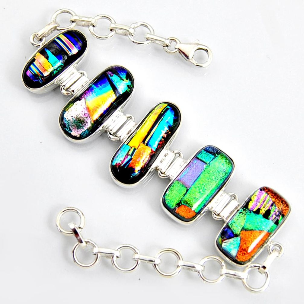 925 sterling silver 62.04cts multi color dichroic glass tennis bracelet r9592