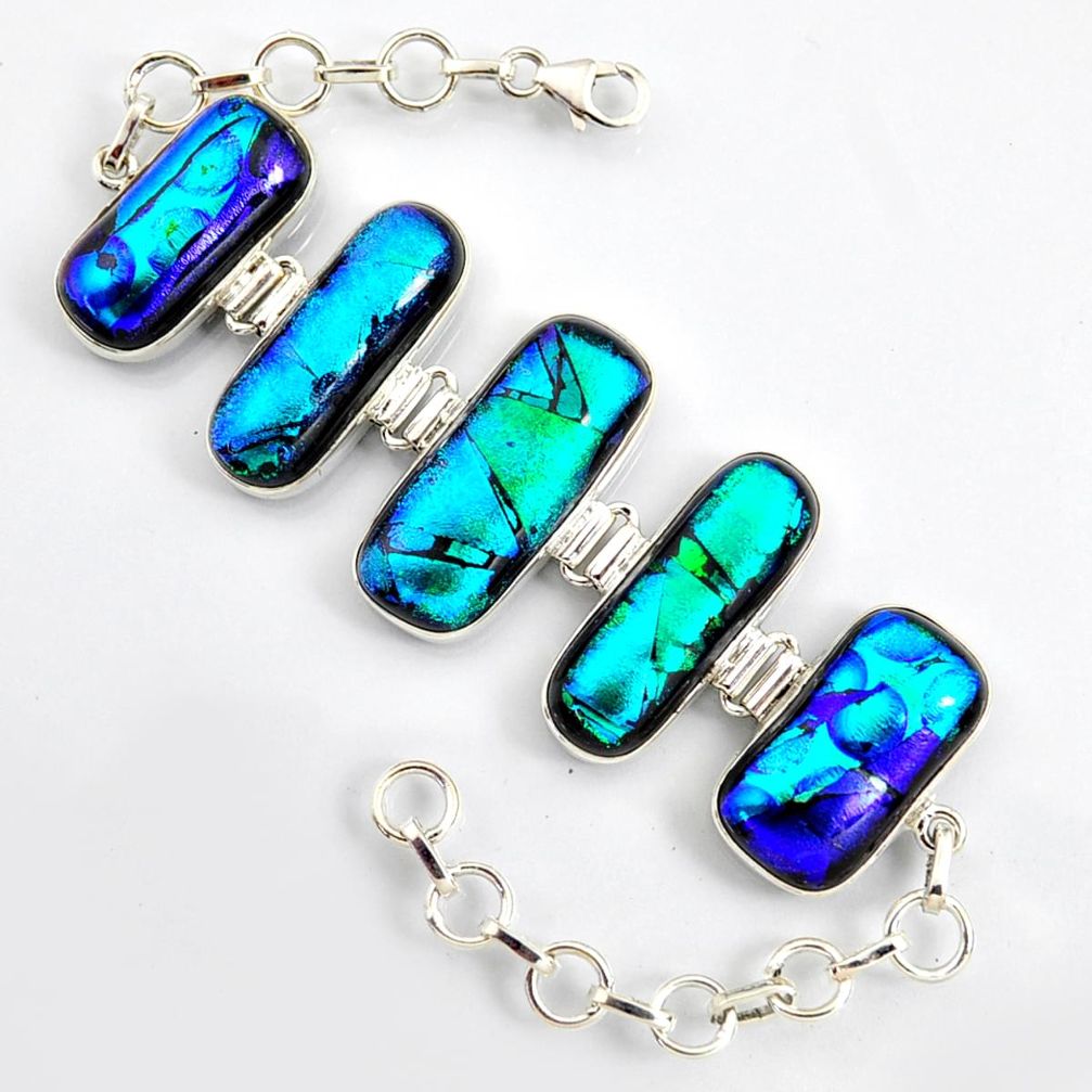 91.26cts multi color dichroic glass 925 sterling silver tennis bracelet r9593