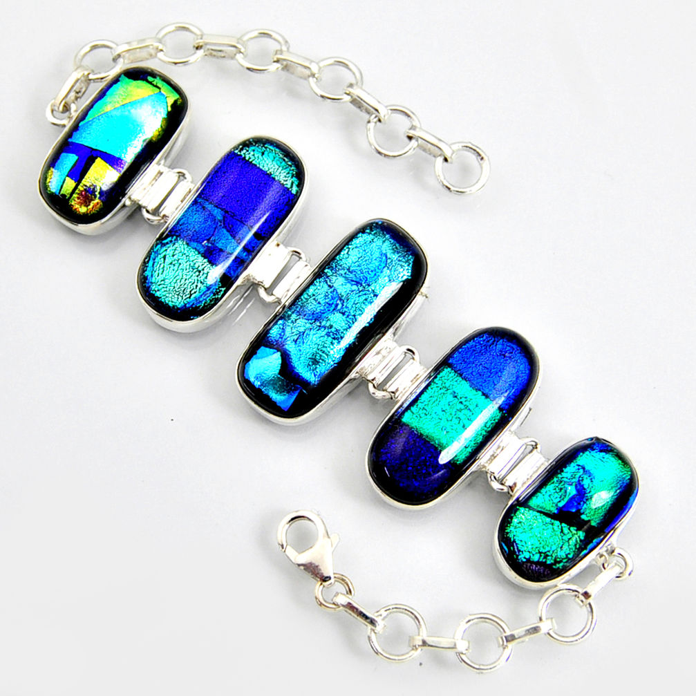 85.46cts multi color dichroic glass 925 sterling silver tennis bracelet r9594