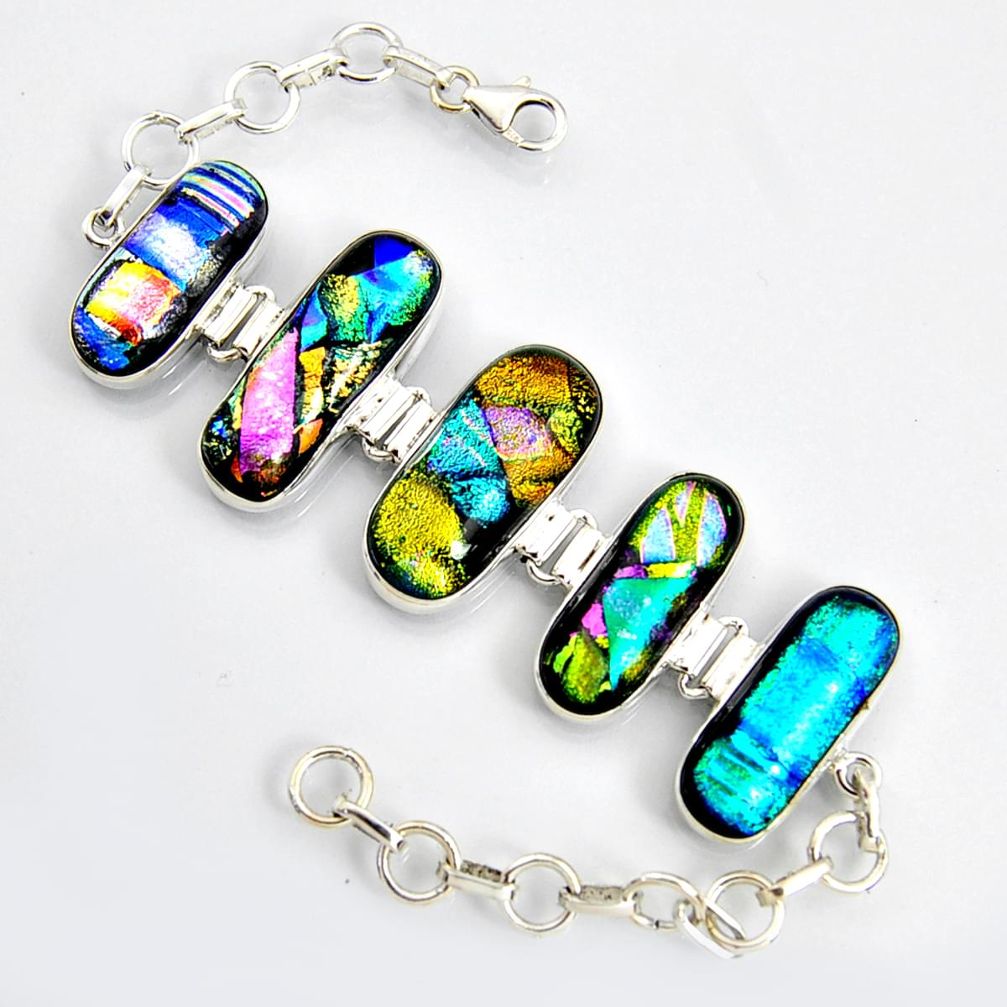 71.47cts multi color dichroic glass 925 sterling silver tennis bracelet r9595