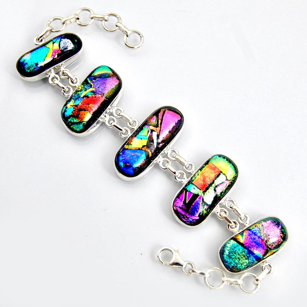 89.52cts multi color dichroic glass 925 sterling silver tennis bracelet r9596