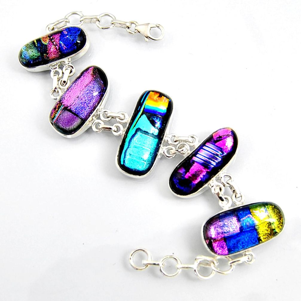 925 sterling silver 87.09cts multi color dichroic glass tennis bracelet r9600