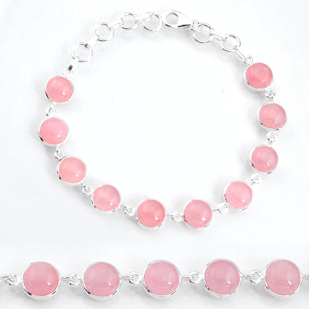 28.08cts natural pink rose quartz 925 sterling silver tennis bracelet t16167