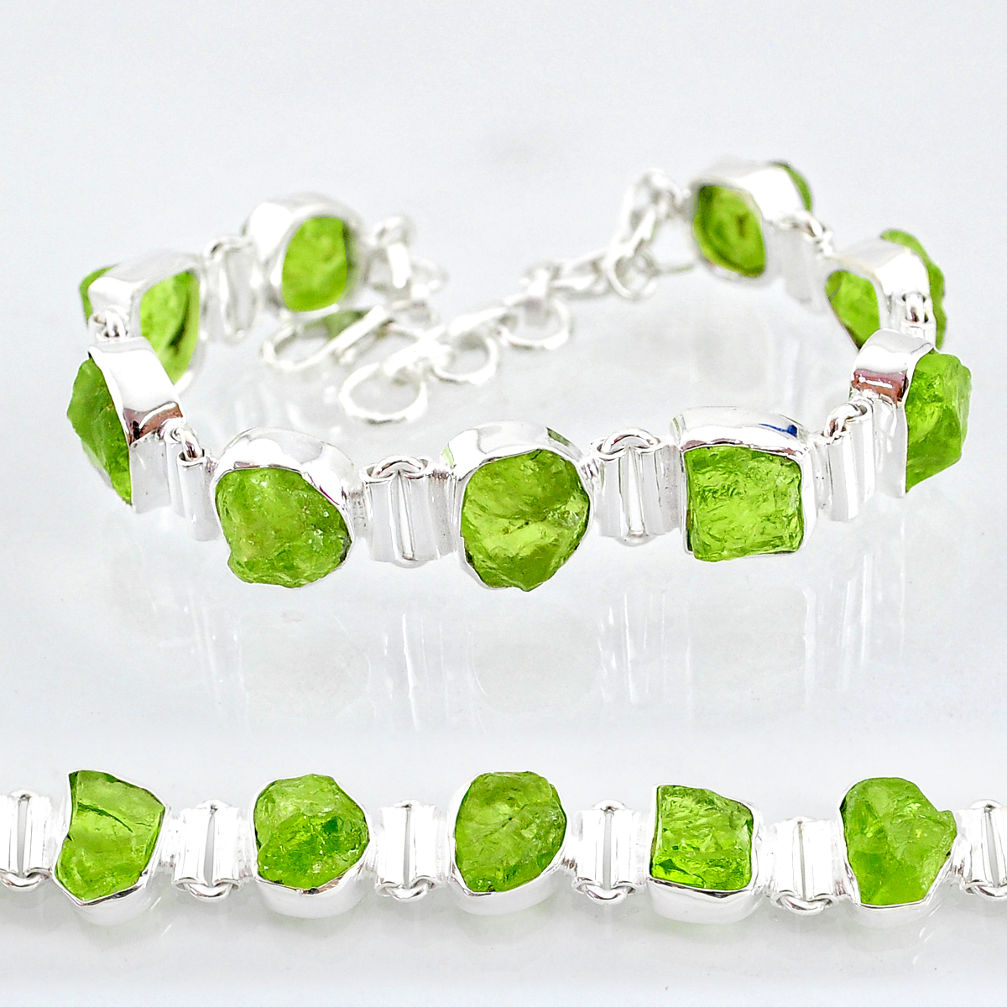 39.91cts natural green peridot raw 925 sterling silver tennis bracelet t6731