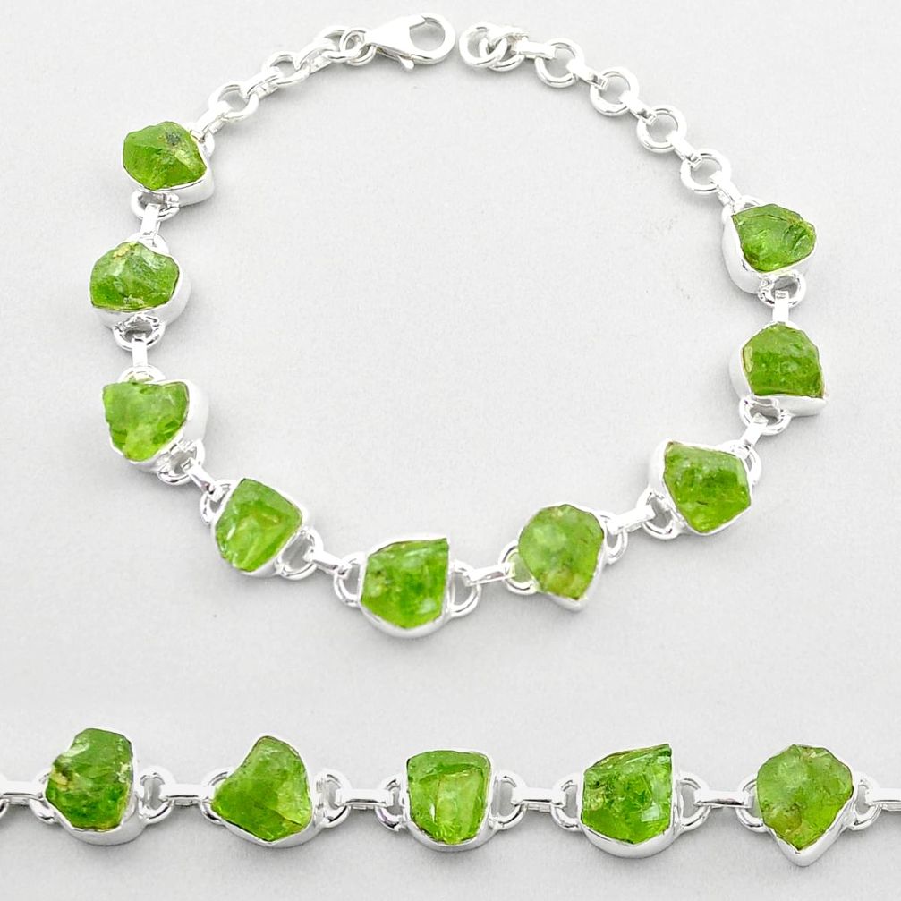 36.59cts natural green peridot rough 925 silver tennis bracelet jewelry t72170