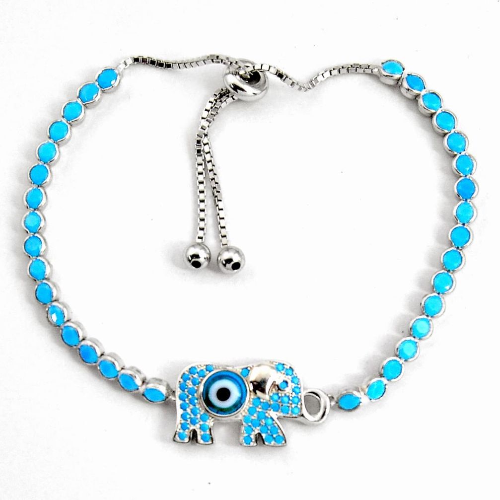 8.06cts adjustable blue evil eye talismans 925 silver tennis bracelet c5019