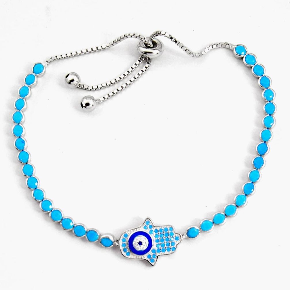6.02cts adjustable blue sleeping beauty turquoise silver tennis bracelet c5023