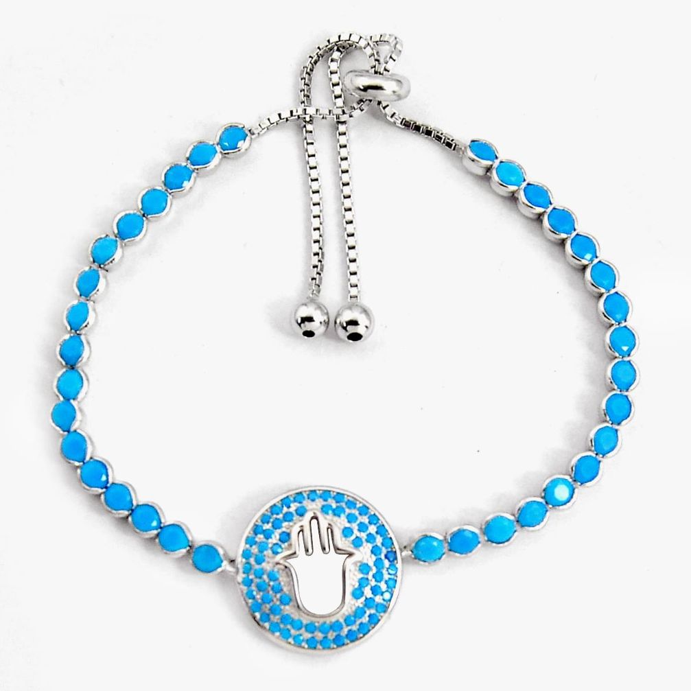 6.86cts adjustable blue sleeping beauty turquoise silver tennis bracelet c5058