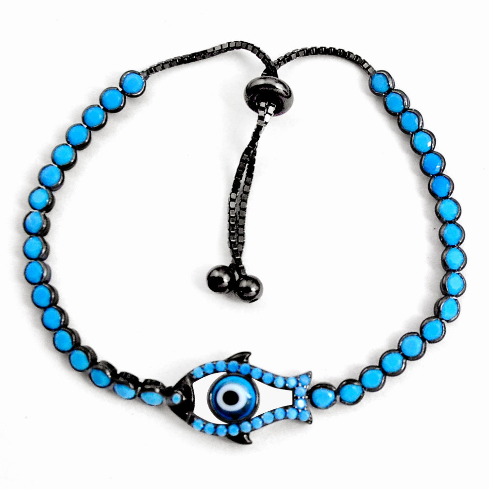 Adjustable rhodium blue evil eye talismans 925 silver tennis bracelet c5093