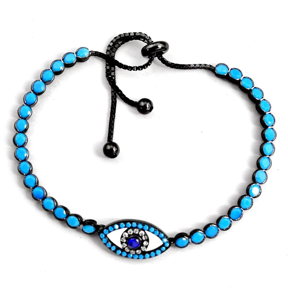 6.02cts adjustable rhodium blue sleeping beauty turquoise silver bracelet c5079