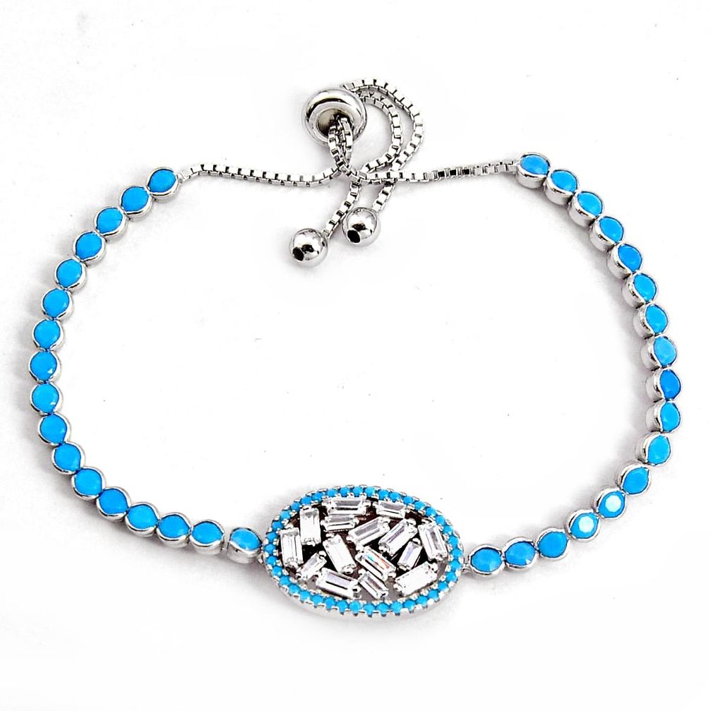 12.04cts adjustable sleeping beauty turquoise 925 silver tennis bracelet c5082