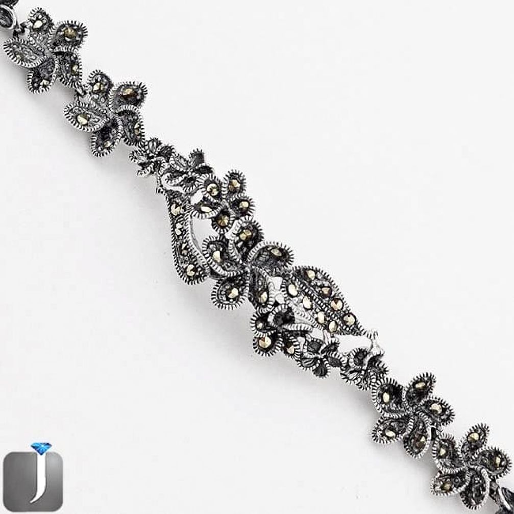 ART DECO SWISS MARCASITE FLOWER 925 STERLING SILVER LINK BRACELET JEWELRY F75126