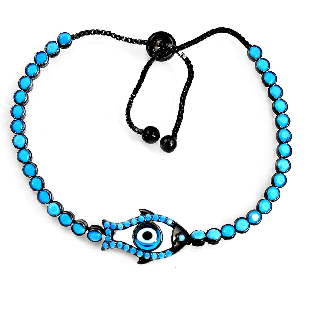6.72cts black rhodium blue evil eye talismans silver adjustable bracelet c5602