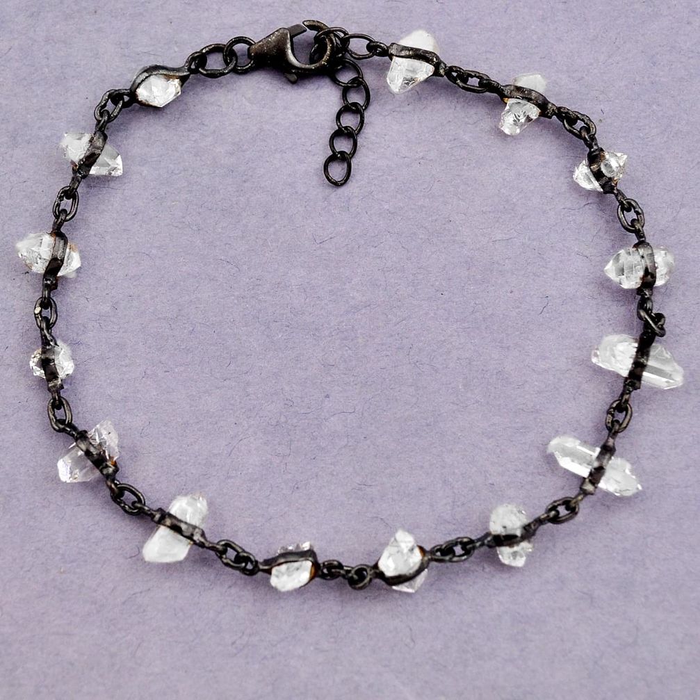 15.93cts black rhodium natural white herkimer diamond 925 silver bracelet p91798