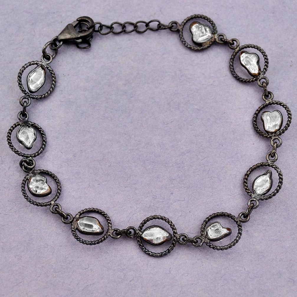 13.15cts black rhodium natural white herkimer diamond 925 silver bracelet p91799